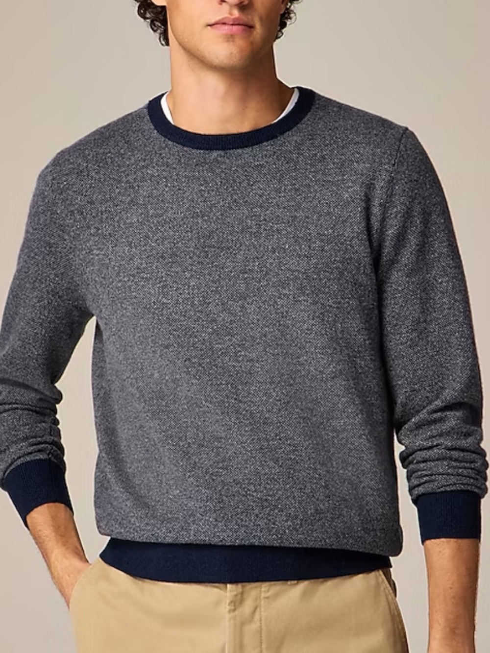 J Crew 100% Cashmere Birds Eye Blue Knit Crew Neck Sweater Mens XXL